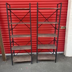 2 Wooden 5 Tier Bookshelves 