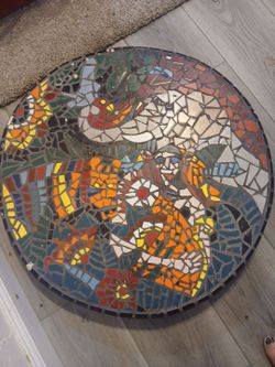 Round cement mosaic garden stone/ table top or what ever about a foot in diameter