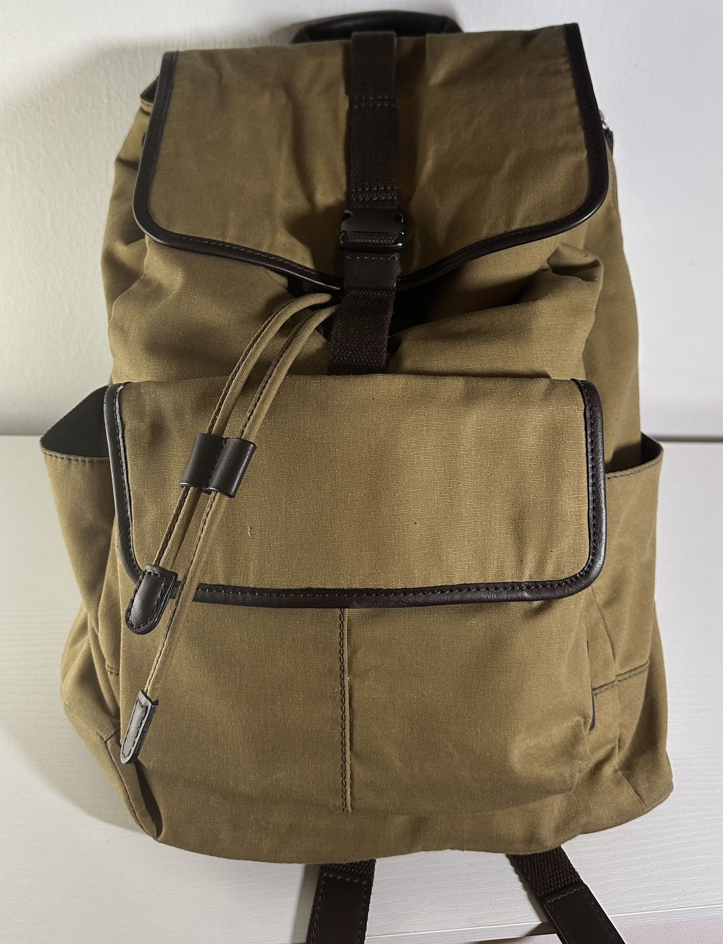 Fossil Backpack Leather Canvas Tan