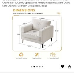 Accent Chair, Linen Fabric Oversized Mid Century Modern