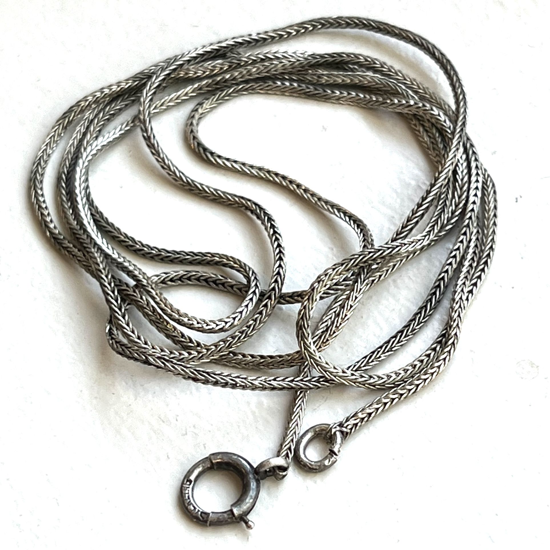 Antique Stamped Sterling Chain. Long 32” Braided Chain 1930s