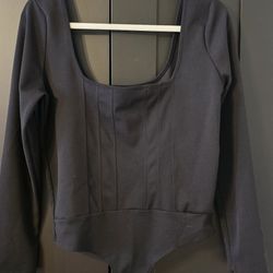 Missguided Black Long Sleeve Structured Bodysuit Top US 12 – New Without Tags