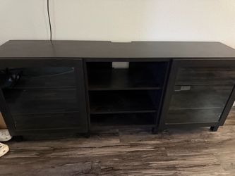 Black TV Stand with Glass Door Cabinets