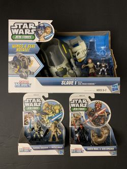 Star Wars Jedi Force Jango Fett’s Slave I w/Obi-Wan Kenobi, Jango Fett, General Grievous, Battle Droid, Darth Maul & Sith Speeder (Never Opened) 2013