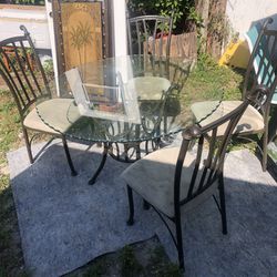 Dining Glass Top Table W Chairs