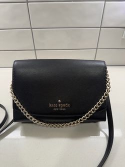 Kate Spade Black Leather Crossbody with silver chain