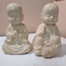Bhudda Babies. Pair of 10" Ceramic Crazed Surface