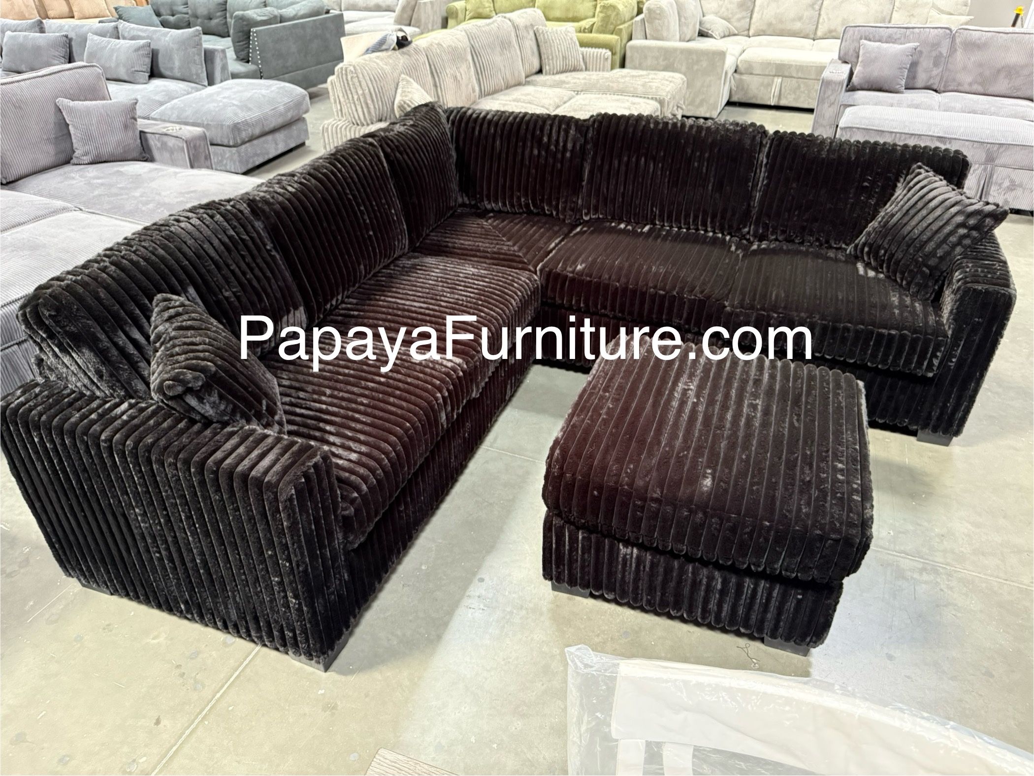 New! Black Couch, Plush Sectional, Black Sectional And Ottoman, Corduroy Sectional, Black Corduroy Couch, Sofa, Sectionals, Fluffy Sofa And Ottoman,