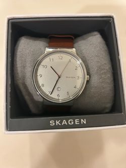 Men's Skagen Ancher Brown Leather Strap Watch SKW6292,NEW