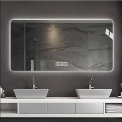 Frameless Rounded Bathroom Mirror with 3-Color Dimming & Heat Rear Window 48X24in