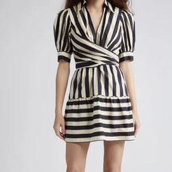 FARM RIO Black Mixed Stripes Short Sleeve Mini Dress NWOT
