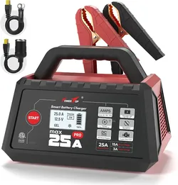 TowerTop 25A Max Pro Battery Charger: 12V Fully Automatic Smart Trickle Charger, Automotive Battery Maintainer with Engine Start, DC Supply, Winter Mo