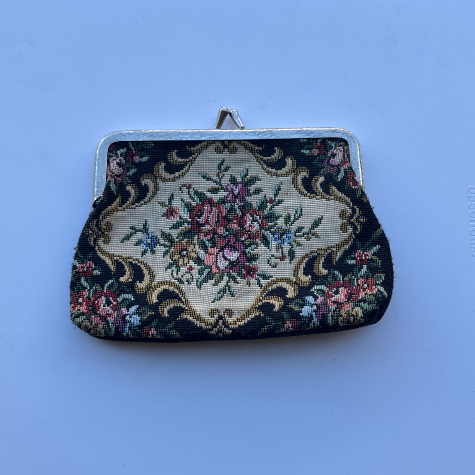 Vintage Flower and Rose Needlepoint Coin Purse