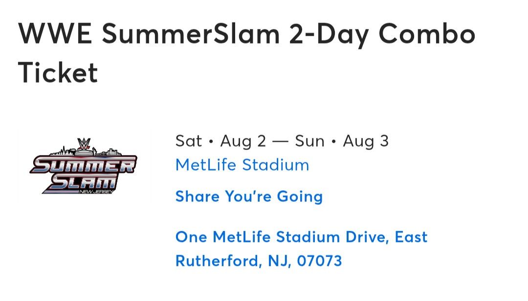 WWE SUMMERSLAM. 2 DAY PASS. AISLE SEATS.