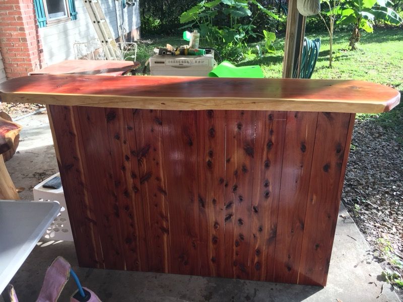 Handmade red cedar bar and live edge slab top