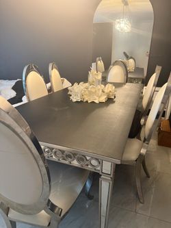 Z gallerie Mirrored Dining Table with 6 Chairs