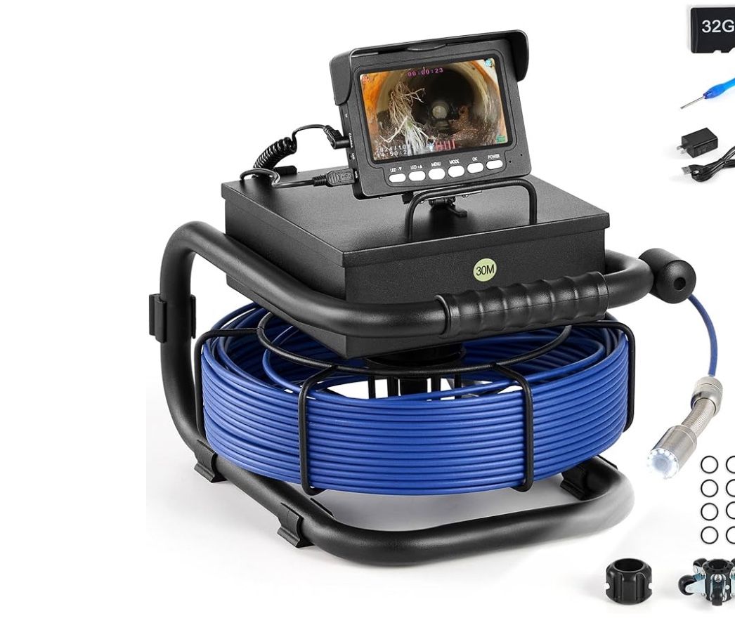 ZELCAN Sewer Camera, Drain Camera 100FT with 4.3 in. LCD Screen, Waterproof IP68 Borescope Plumbing Camera with 12 LED Lights with 5300mAh Battery DVR