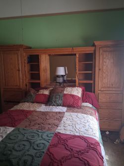 Bookcase headboard and bedframe.