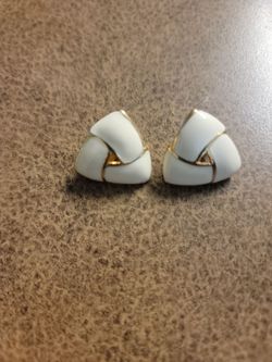 White Enamel Gold-Tone Clip-On Earrings