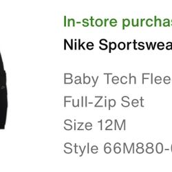 Nike Sportswear 2-Piece Baby Tech Pack Full-Zip Set 66M880-023 Size 12 Months