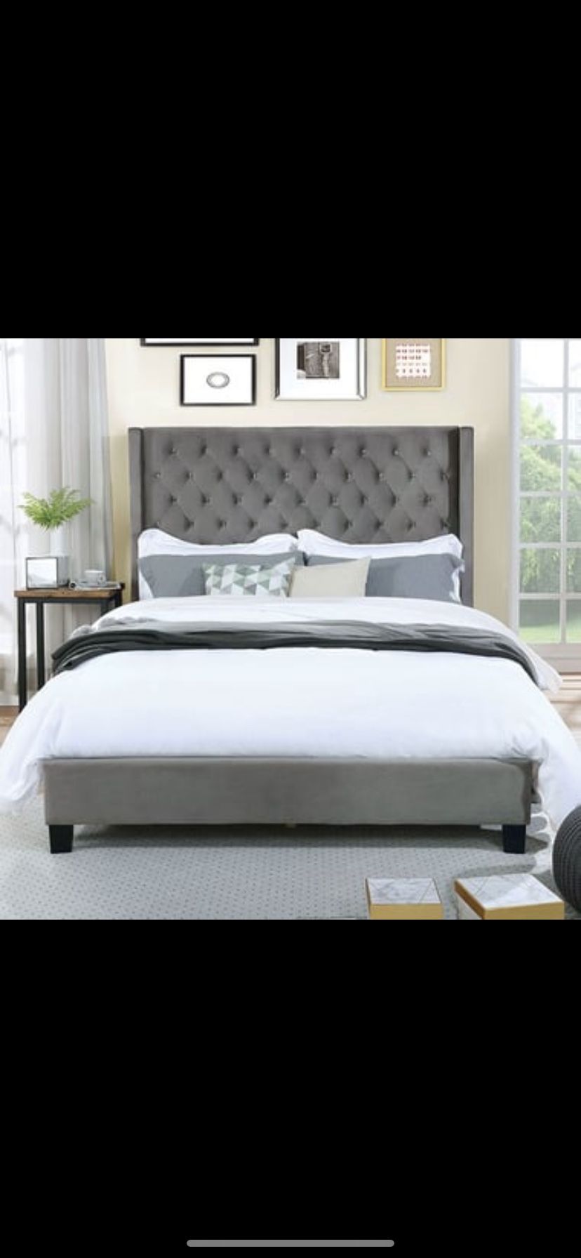 Queen Size Grey Button With Orthopedic Mattress