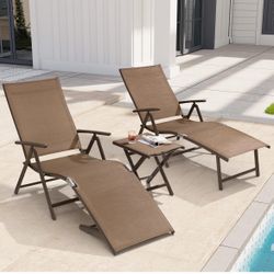 Folding Patio Chaise Lounge Chair for Outside, Aluminum Pool Recliner Chair, Adjustable 8 Positions Assemble-Free