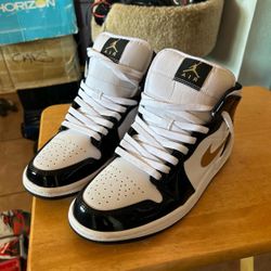 Air Jordan 1 Mid Patent Black/White/Gold Men Shoes 