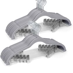 $12 Velvet Pants Hangers 20 Pack with Adjustable Clips, Space-Saving Slim Flocked Hangers, Heavy Duty & Non-Slip Felt Clothes Hangers for Pants, Skirt