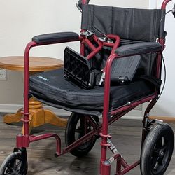 For best offer!  Transport Wheelchair with foot rests and super cushy seat pad