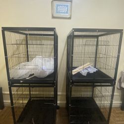 55" Large Parrot Bird Cage with Wooden Perches, Double Stackable Metal Cage with Pull Out Tray Standing Birdcage Bird Aviary Indoor with Multi Door De