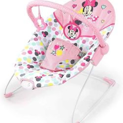 Bright Starts Disney Baby Minnie Mouse Vibrating Bouncer with Toy bar- Spotty Dotty