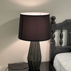 Pair of Modern Black Table Lamps – Geometric Base with Black Shades