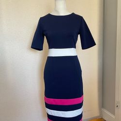 HELYO Navy & Pink Stripe Work Dress Size S
