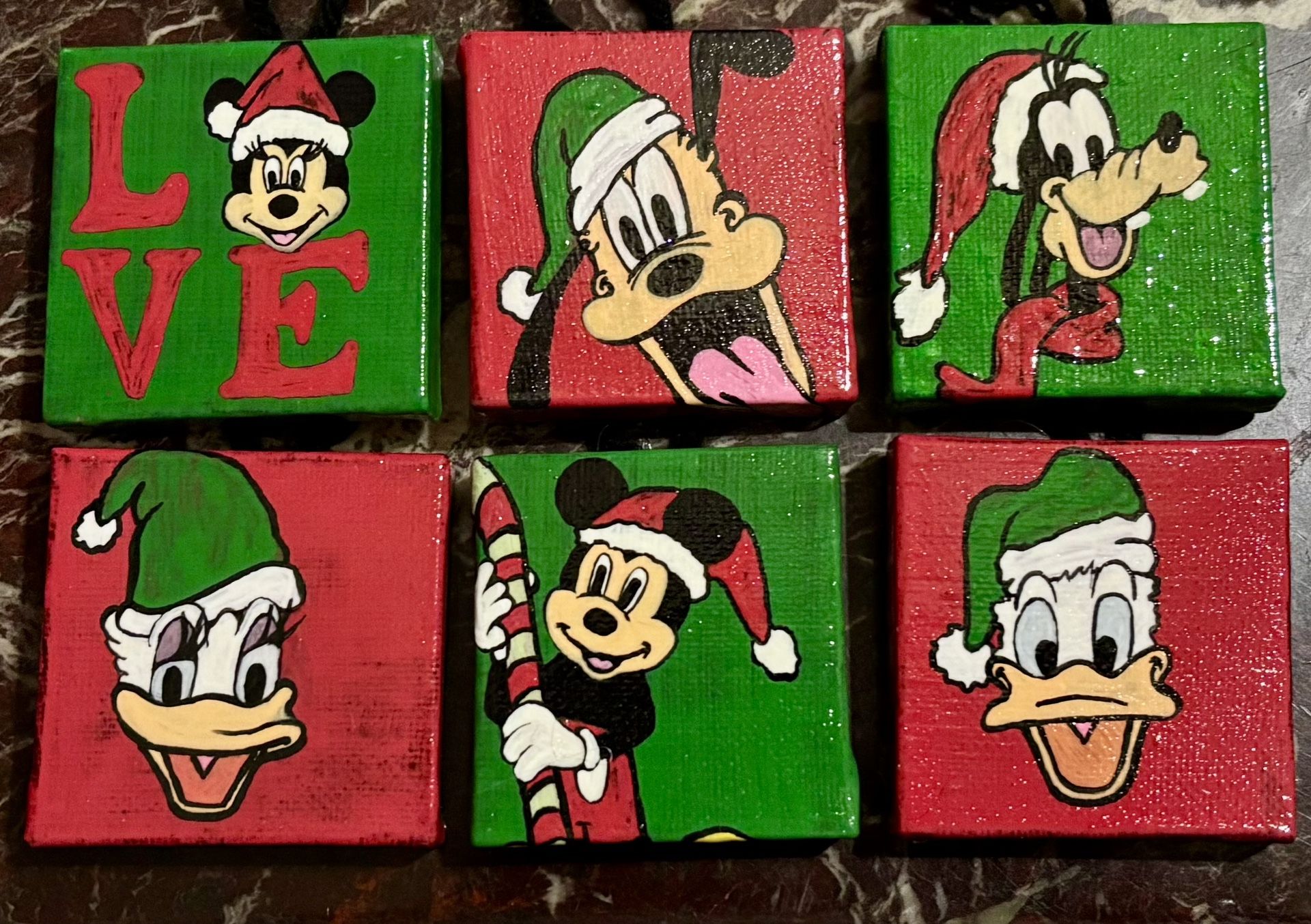 Mickey & Friends Holiday Themed- Hand Painted Mini Canvases