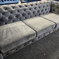 Brand New 82" Tufted Gray Velvet Modern Sofa