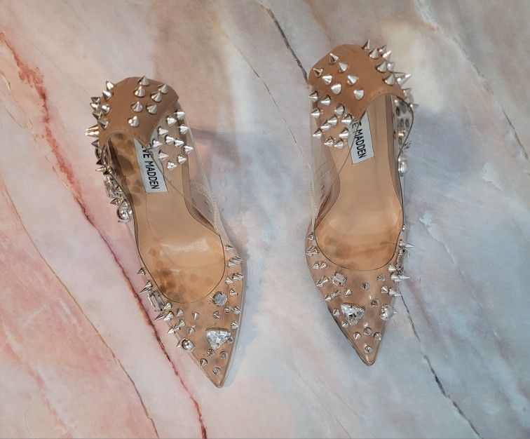 Steve Madden Clear Spiked Heels 7.5M