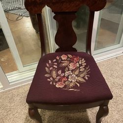 Two  Antique Victorian Balloon Back Carved Walnut Chairs With Handmade Needlepoint Seats