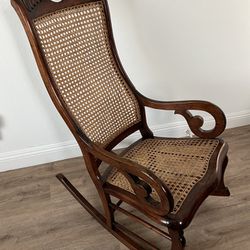 Vintage Cane Walnut Scroll Arm Antique Rocking Chair