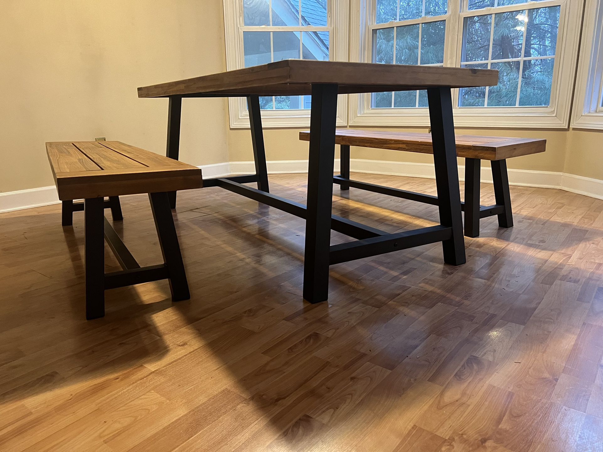 Farmhouse Dining Table With Benches