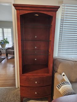  2 Curio Cabinets - Wood With Glass Shelves
