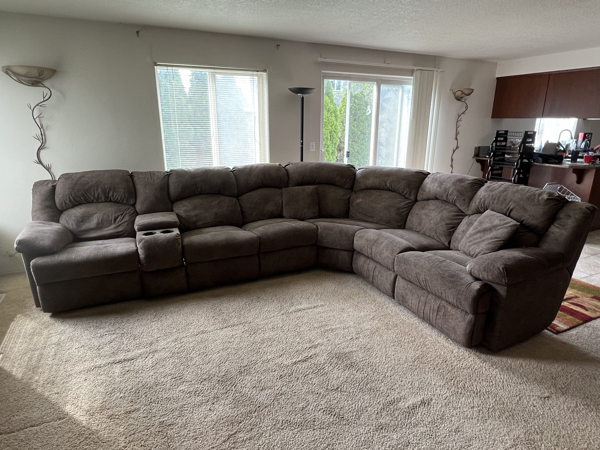Large Sectional Sofa With Reclining Seats, Cupholders And and Storage