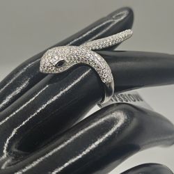 Solid 925 Sterling Silver 2 Ct Moissanite Snake Serpent Bypass Ring Size 7 7.5 