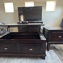 Solid Wood Dark Brown Lift Top Coffee Table Set