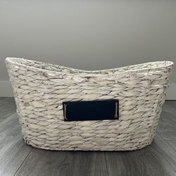 White-Washed Oval Storage Basket with Chalkboard Plate for organization or photography