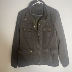 J Crew Jacket Womens L Brown Full Zip Pockets Relaxed Fit Boyfriend Field Coat