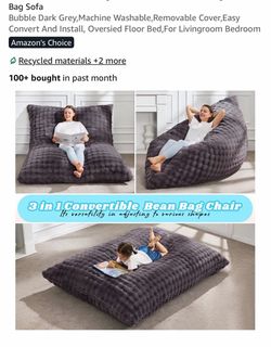 3-in-1 Convertible Bean Bag Chair Dark Grey