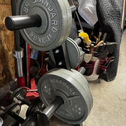 155 Pound Olympic Weight Set With Bar And Stand