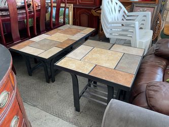 Set of 2 Coffee Table Side Table, Black Metal Frame