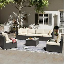 7-piece wicker patio furniture set featuring modular conversation seating $400