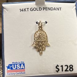 5256-RCTT New 14k Hamsa Hand Of God Pendant Filigree Dainty Yellow Solid Gold